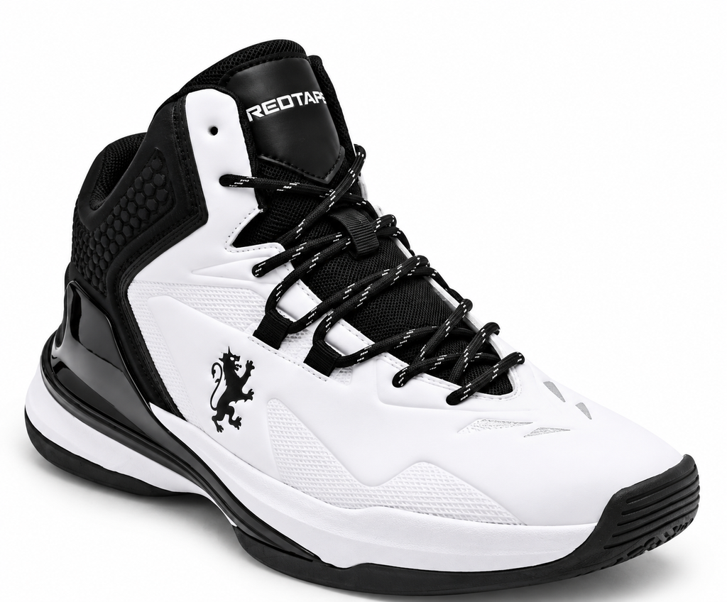 REDTAPE Men's White & Black High-Top Basketball Sneakers | Premium Sports Shoes