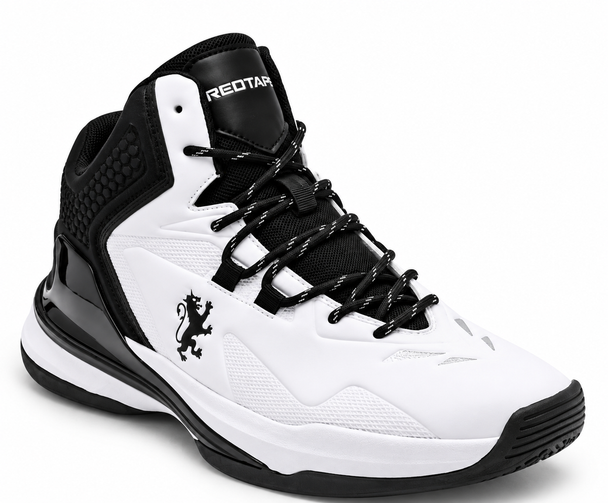 REDTAPE Men's White & Black High-Top Basketball Sneakers | Premium Sports Shoes